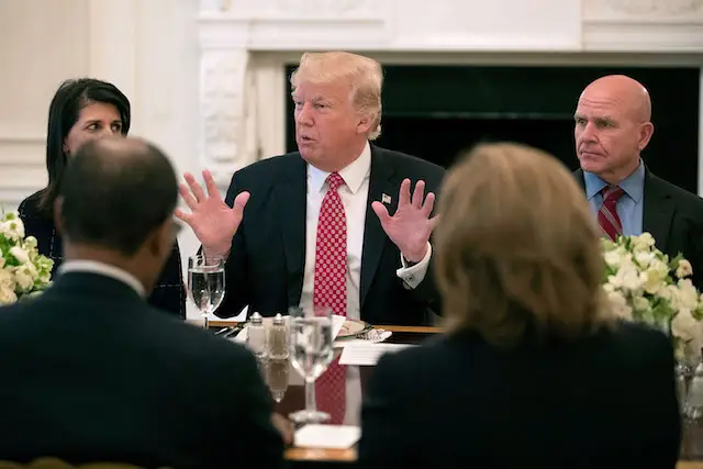 Trump lunching with UN Security Council Ambassadors at the White House in April.